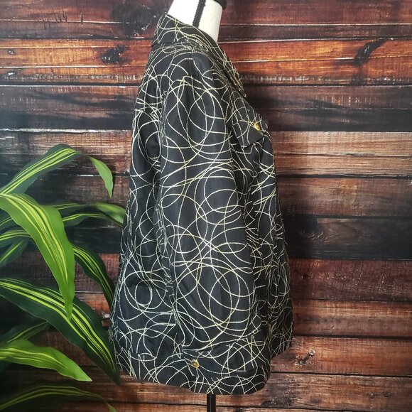 Peter Nygard Jacket Blazer 18 Embroidered 3/4 Sleeves Black Gold Full Zip Lined - Picture 6 of 9